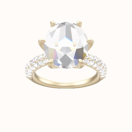Cathedral Three Row Pave Engagement Ring With Petal Six Prong Head and Matching Band