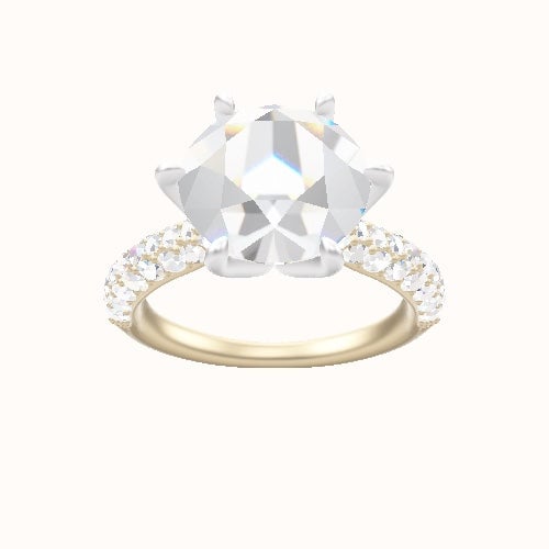 Cathedral Three Row Pave Engagement Ring With Petal Six Prong Head