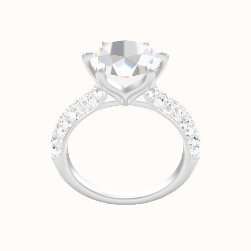 Cathedral Three Row Pave Engagement Ring With Petal Six Prong Head