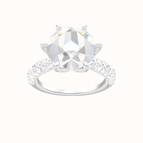 Cathedral Three Row Pave Engagement Ring With Petal Six Prong Head