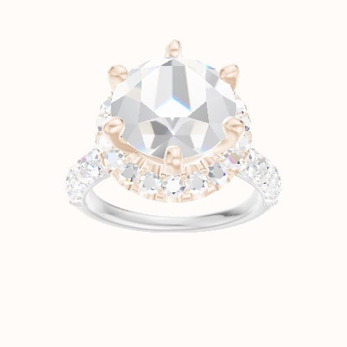 Cathedral Three Row Pave Engagement Ring With Six Prong Halo Head