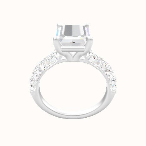 Cathedral Three Row Pave Engagement Ring With Standard Four Prong Head