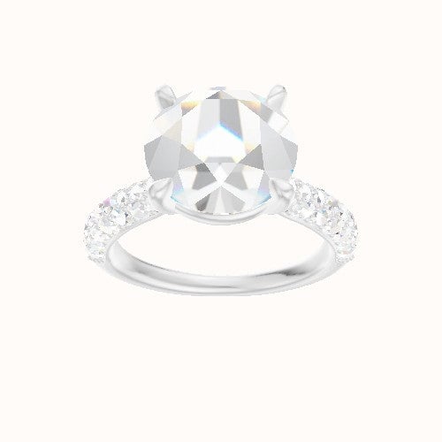 Cathedral Three Row Pave Engagement Ring With Standard Four Prong Head