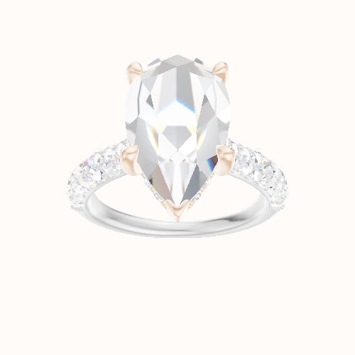 Cathedral Three Row Pave Engagement Ring With V Prong with Hidden Halo Head