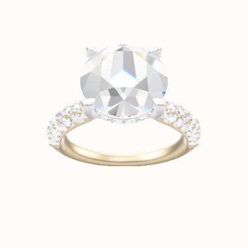 Cathedral Three Row Pave Engagement Ring With V Prong with Hidden Halo Head