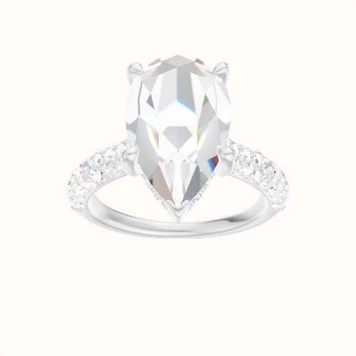 Cathedral Three Row Pave Engagement Ring With V Prong with Hidden Halo Head