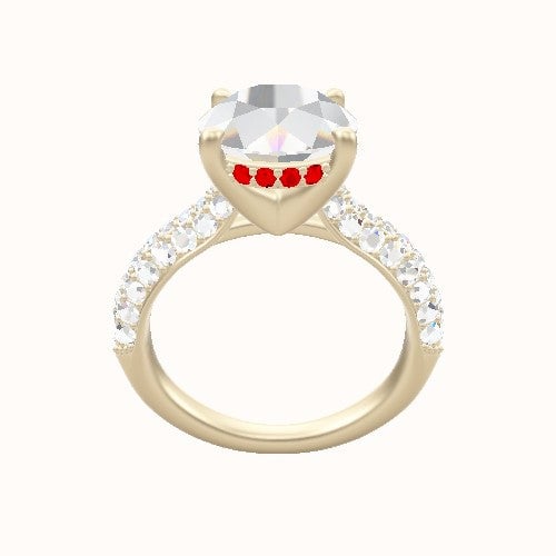 Cathedral Three Row Pave Engagement Ring With V Prong with Hidden Halo Head