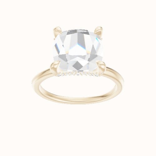 Classic Solitaire Engagement Ring With Double Pave V Prong Head
