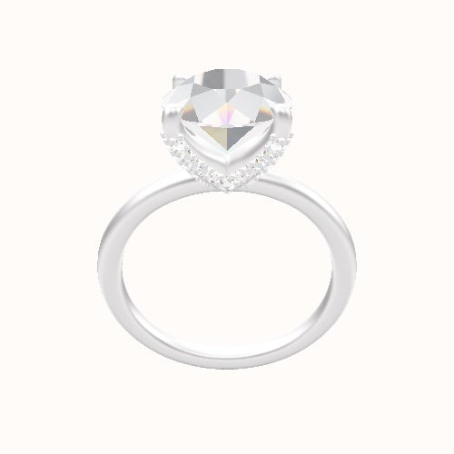 Classic Solitaire Engagement Ring With Double Pave V Prong Head