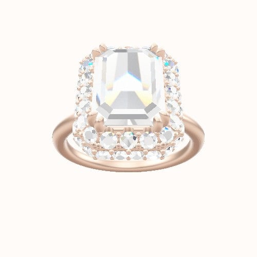 Classic Solitaire Engagement Ring With Double Prong Waterfall Halo Head