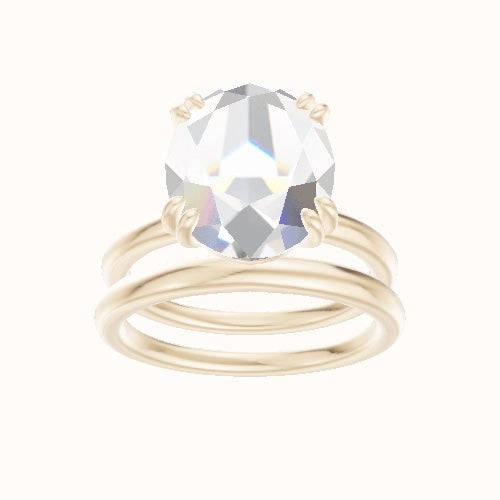 Classic Solitaire Engagement Ring With Double Prongs Head and Matching Band