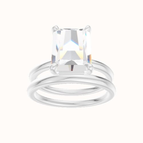 Classic Solitaire Engagement Ring With Low Set Four Prong Head and Matching Band