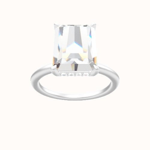 Classic Solitaire Engagement Ring With Low Set Pave  Hidden Halo Head and Matching Band