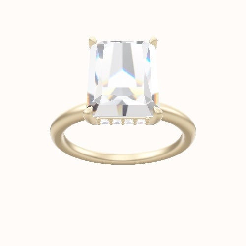Classic Solitaire Engagement Ring With Low Set Pave  Hidden Halo Head and Matching Band