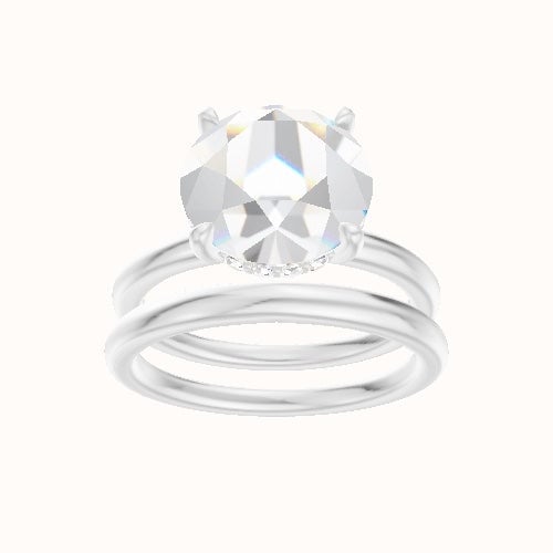 Classic Solitaire Engagement Ring With Low Set Pave  Hidden Halo Head and Matching Band
