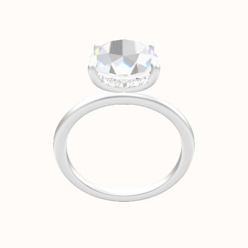 Classic Solitaire Engagement Ring With Low Set Pave  Hidden Halo Head