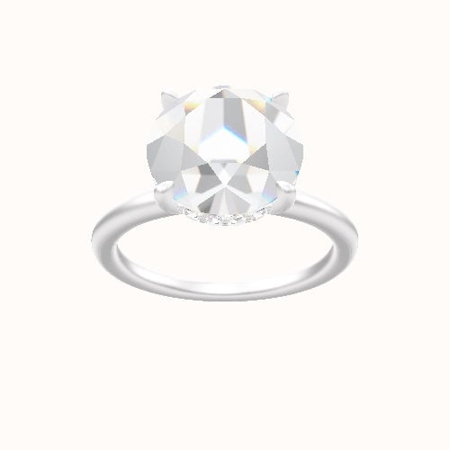Classic Solitaire Engagement Ring With Low Set Pave  Hidden Halo Head