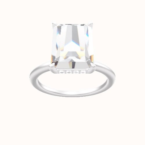 Classic Solitaire Engagement Ring With Low Set Pave  Hidden Halo Head