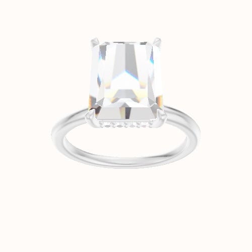 Classic Solitaire Engagement Ring With Low Set Pave  Hidden Halo Head