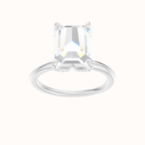 Classic Solitaire Engagement Ring With Pave Petal Four Prong Head