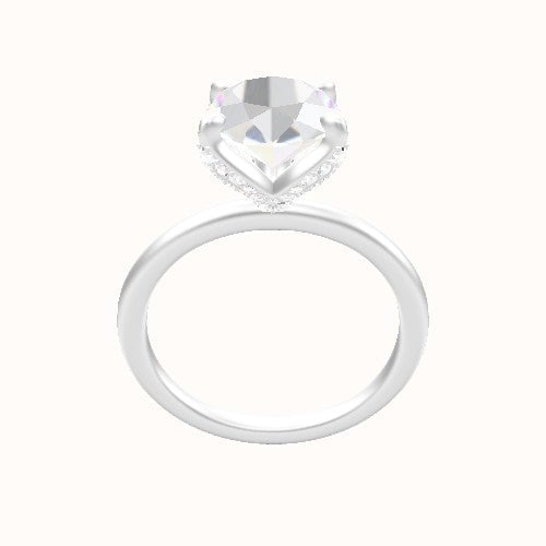 Classic Solitaire Engagement Ring With Pave Petal Four Prong Head