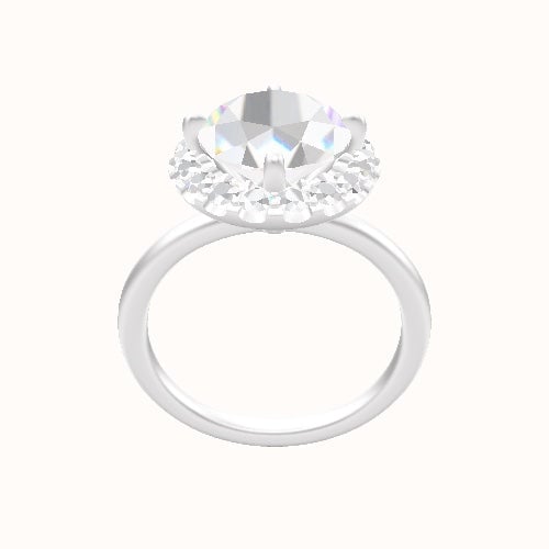 Classic Solitaire Engagement Ring With Petal Prong Halo Head