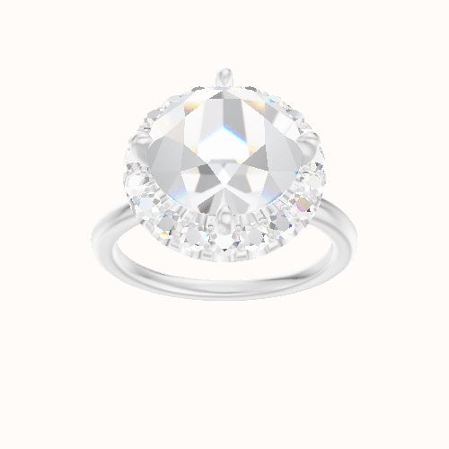 Classic Solitaire Engagement Ring With Petal Prong Halo Head