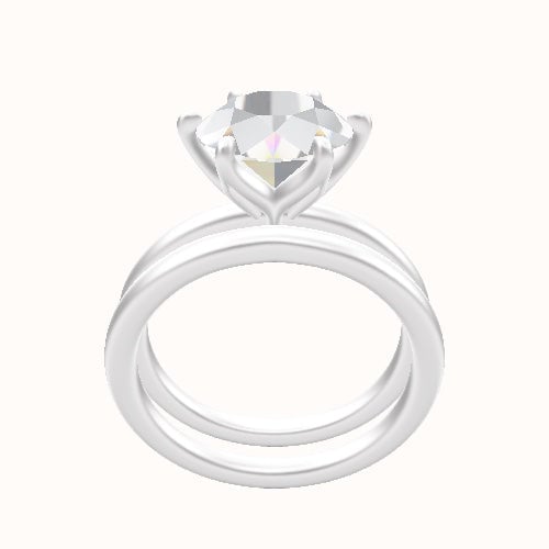 Classic Solitaire Engagement Ring With Petal Six Prong Head and Matching Band