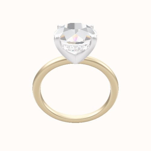 Classic Solitaire Engagement Ring With V Prong with Hidden Halo Head