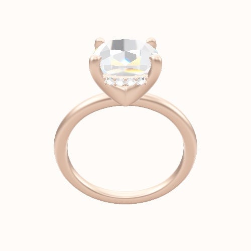 Classic Solitaire Engagement Ring With V Prong with Hidden Halo Head