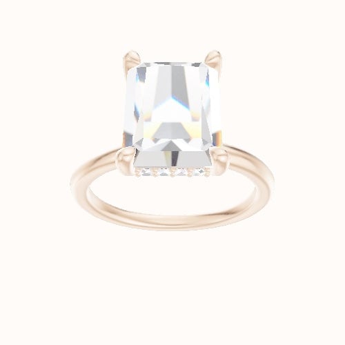Classic Solitaire Engagement Ring With V Prong with Hidden Halo Head