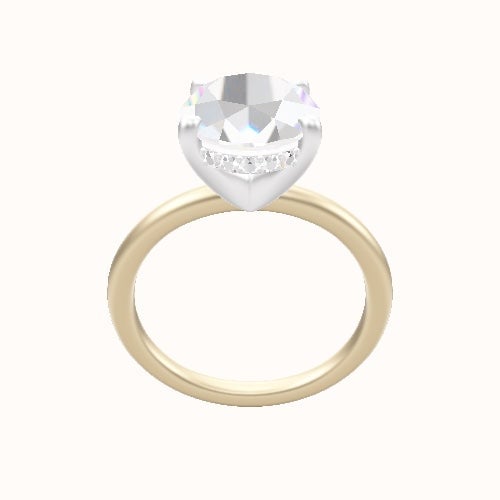 Classic Solitaire Engagement Ring With V Prong with Hidden Halo Head