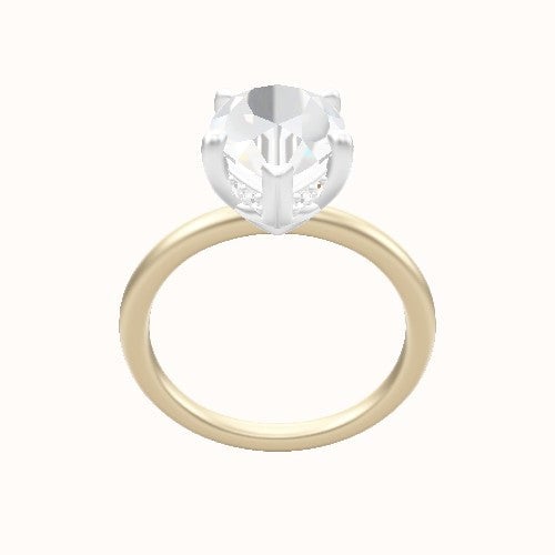 Classic Solitaire Engagement Ring With V Prong with Hidden Halo Head