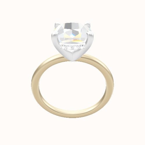 Classic Solitaire Engagement Ring With V Prong with Hidden Halo Head