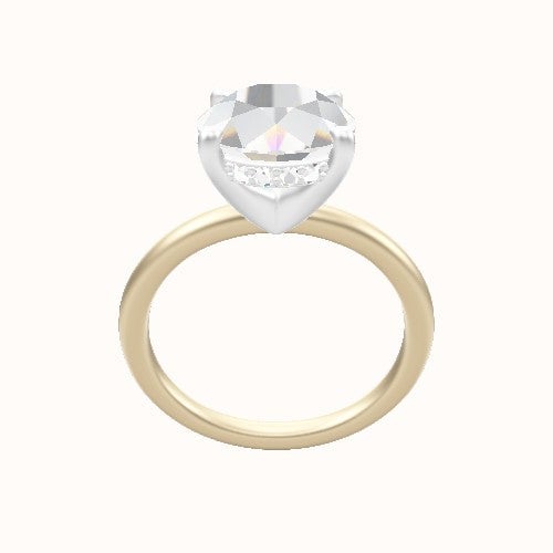 Classic Solitaire Engagement Ring With V Prong with Hidden Halo Head