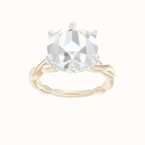 Cobra solitaire Twist Engagement Ring With Crown Six Prong w. accent Diamond Head