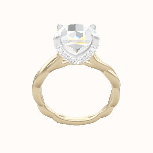 Cobra solitaire Twist Engagement Ring With Double Pave V Prong Head