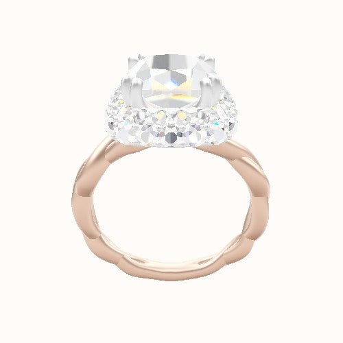 Cobra solitaire Twist Engagement Ring With Double Prong Waterfall Halo Head
