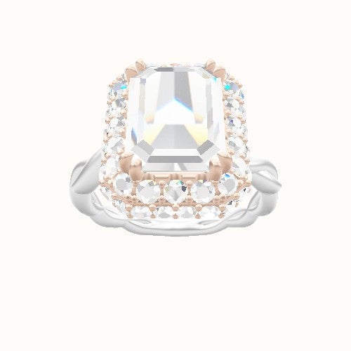 Cobra solitaire Twist Engagement Ring With Double Prong Waterfall Halo Head