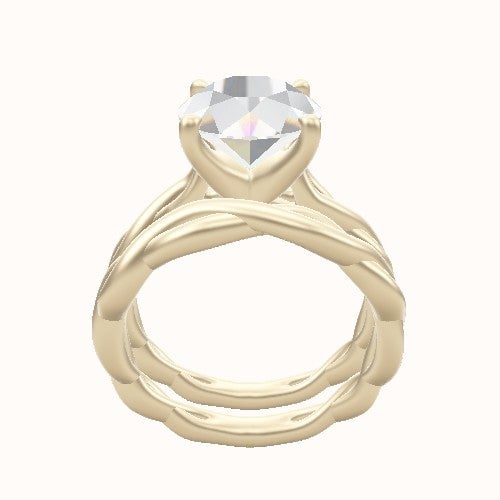 Cobra solitaire Twist Engagement Ring With Four Prong Head and Matching Band