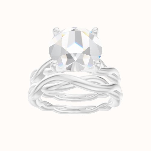 Cobra solitaire Twist Engagement Ring With Four Prong Head and Matching Band