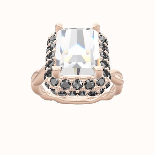 Cobra solitaire Twist Engagement Ring With Low Set Waterfall Halo Head and Matching Band