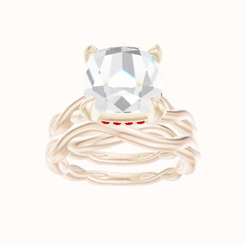 Cobra solitaire Twist Engagement Ring With Pave Basket Head and Matching Band