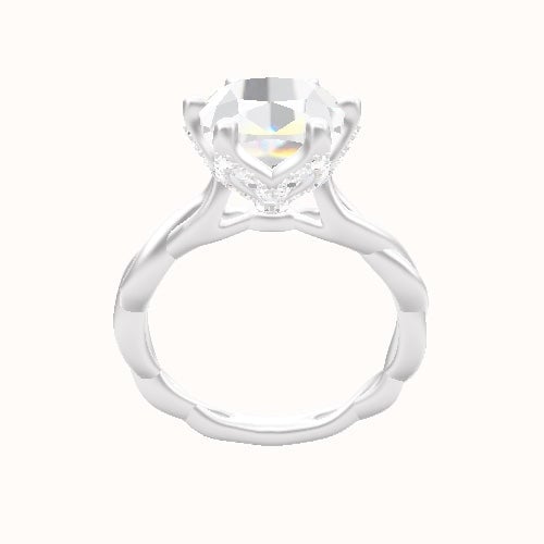 Cobra solitaire Twist Engagement Ring With Pave Petal Six Prong Head