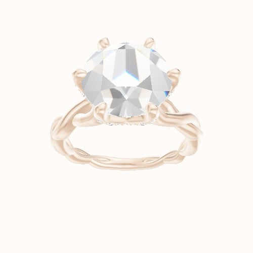 Cobra solitaire Twist Engagement Ring With Pave Petal Six Prong Head