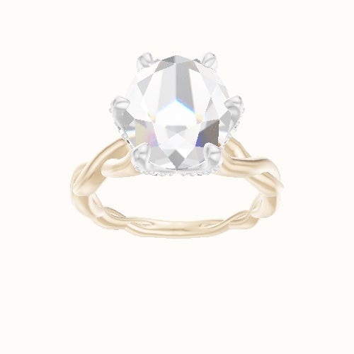 Cobra solitaire Twist Engagement Ring With Pave Petal Six Prong Head