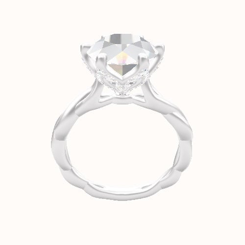 Cobra solitaire Twist Engagement Ring With Pave Petal Six Prong Head