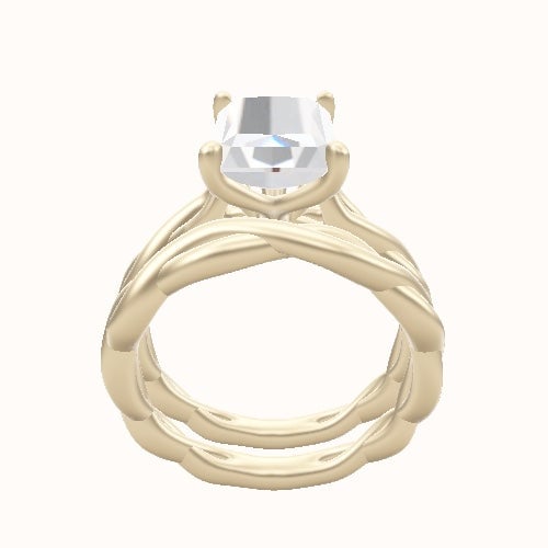 Cobra solitaire Twist Engagement Ring With Petal Four Prong Head and Matching Band