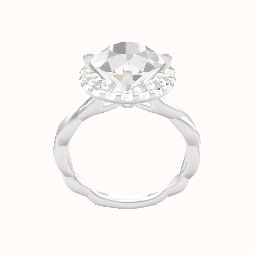 Cobra solitaire Twist Engagement Ring With Petal Prong Halo Head