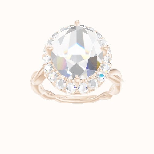 Cobra solitaire Twist Engagement Ring With Petal Prong Halo Head
